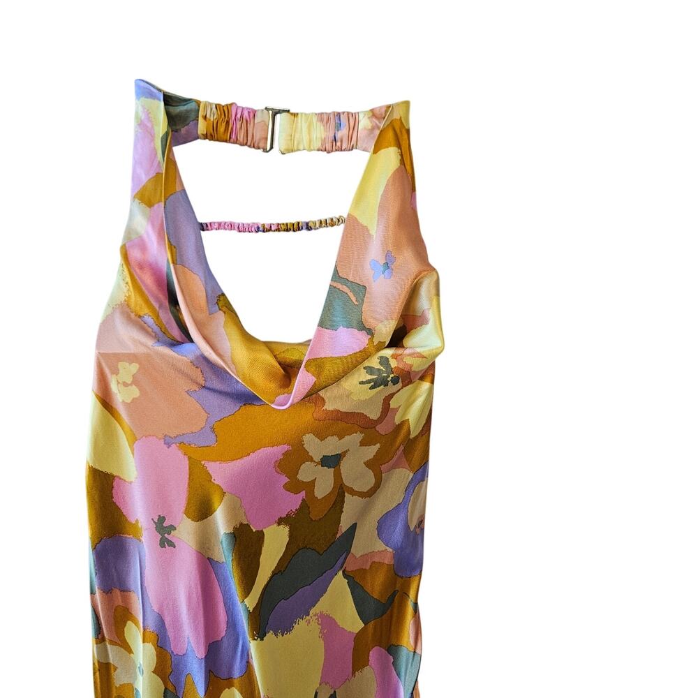 ASTR The Label Yellow Multicolor Floral Strapless Satin Maxi Dress Medium Artsy - Picture 6 of 12